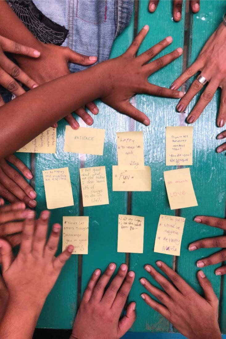 Hands around sticky notes